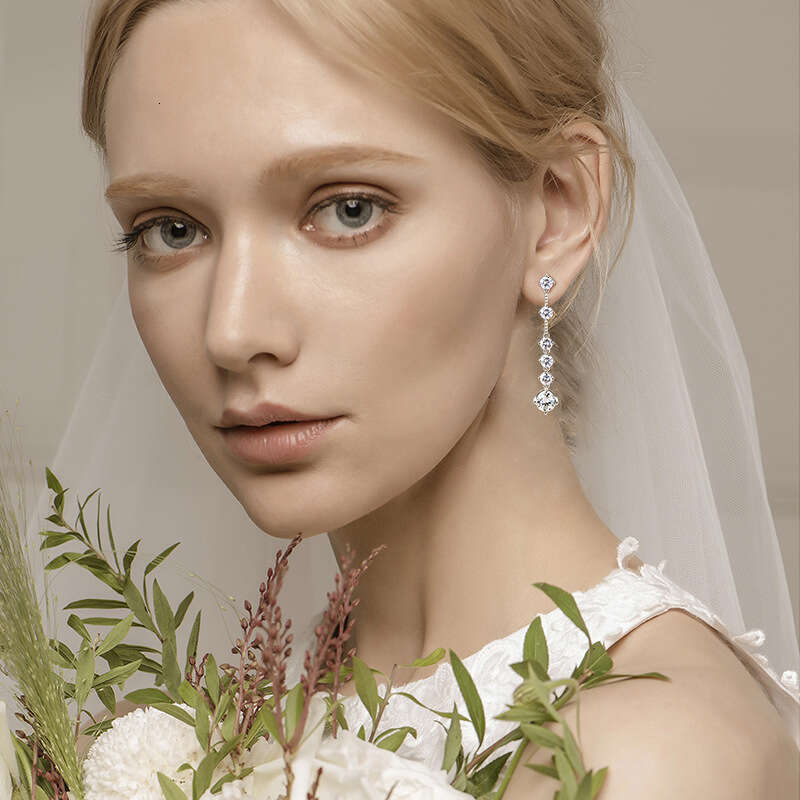 2024D Color Moissanite Tassel Light High-End Feel Sier Plated Gold Stud Earrings F37