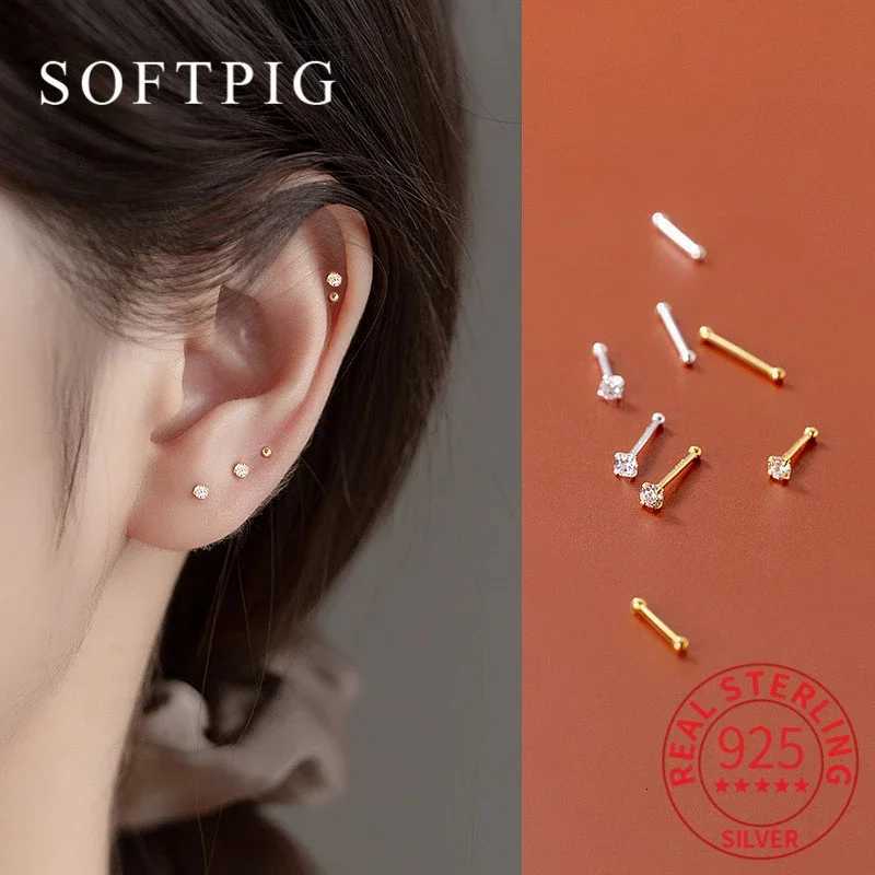 5 Pairs/Lot Real 925 Sterling Silver Single Zircon Ear Hole Bead Stud Earrings For Women Classic Minimalist Fine Jewelry y250715