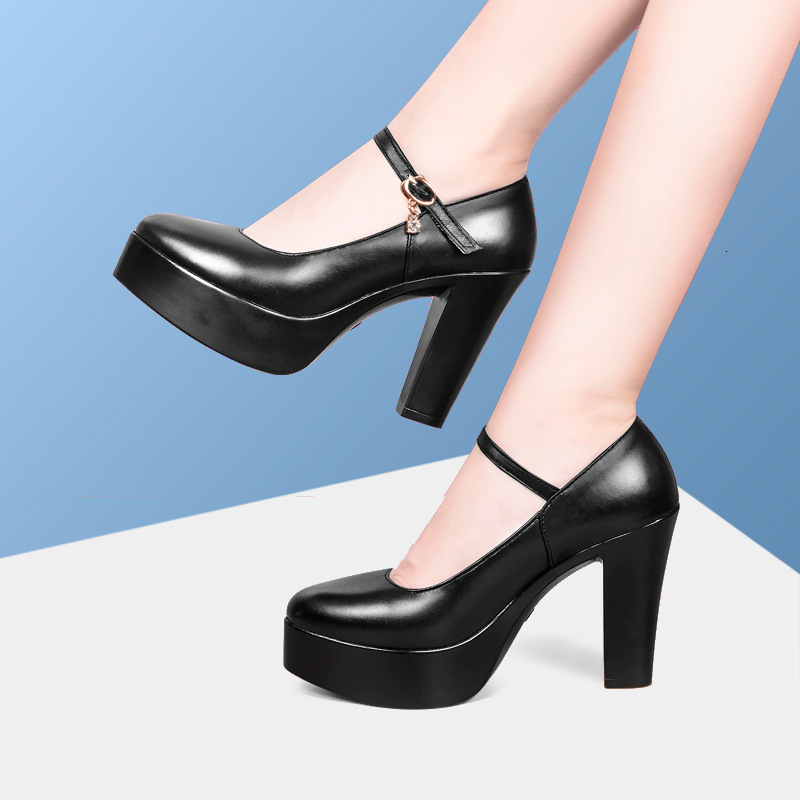 Cowhide Roll 15cm Thick Heel Waterproof Platform High Heels Show Genuine Leather Workplace Fashion Height Increasing Women's Shoes ddmysaturn