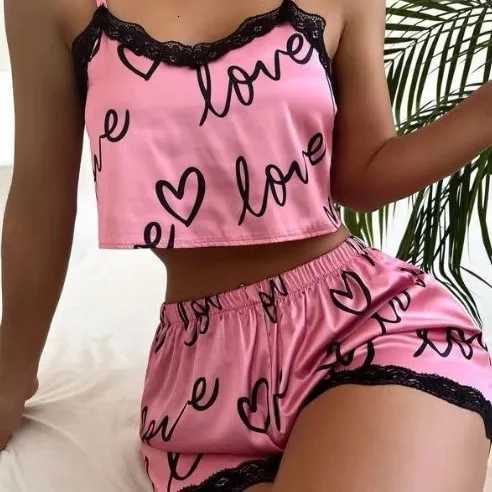 2 Pieces Set WomenS Pajama Shorts Suit Homewear Print Underwear Sexy Pajamas Lingerie Camisoles Tanks Nighty Ladies Sleepwear W250717