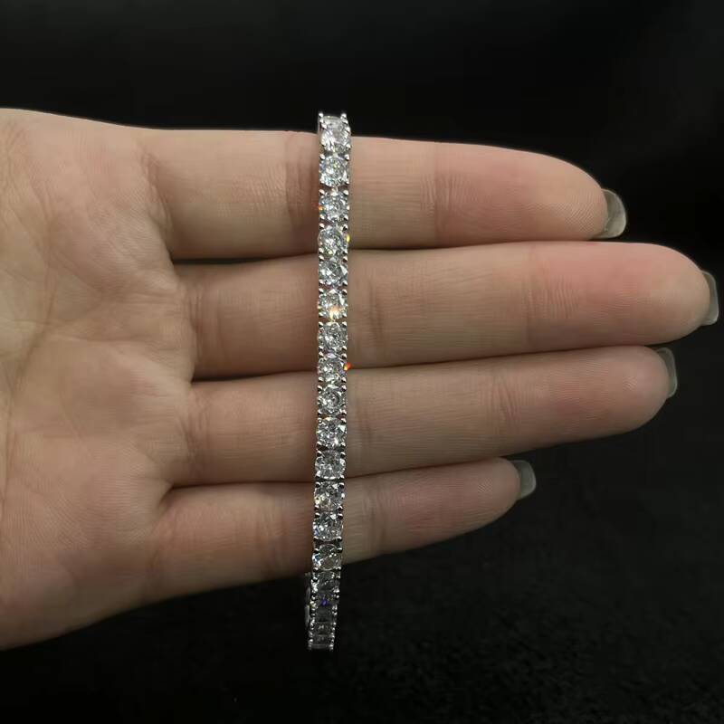 Europe and America 4mm Highend Quality Hip Hop Jewelry Silver Inlay Moissanite Tennis Bracelet