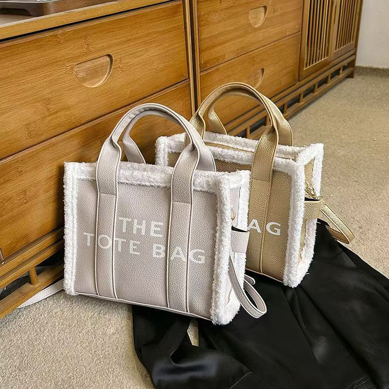 Canvas leather plush solid color high beauty handbag soft multifunctional handbag