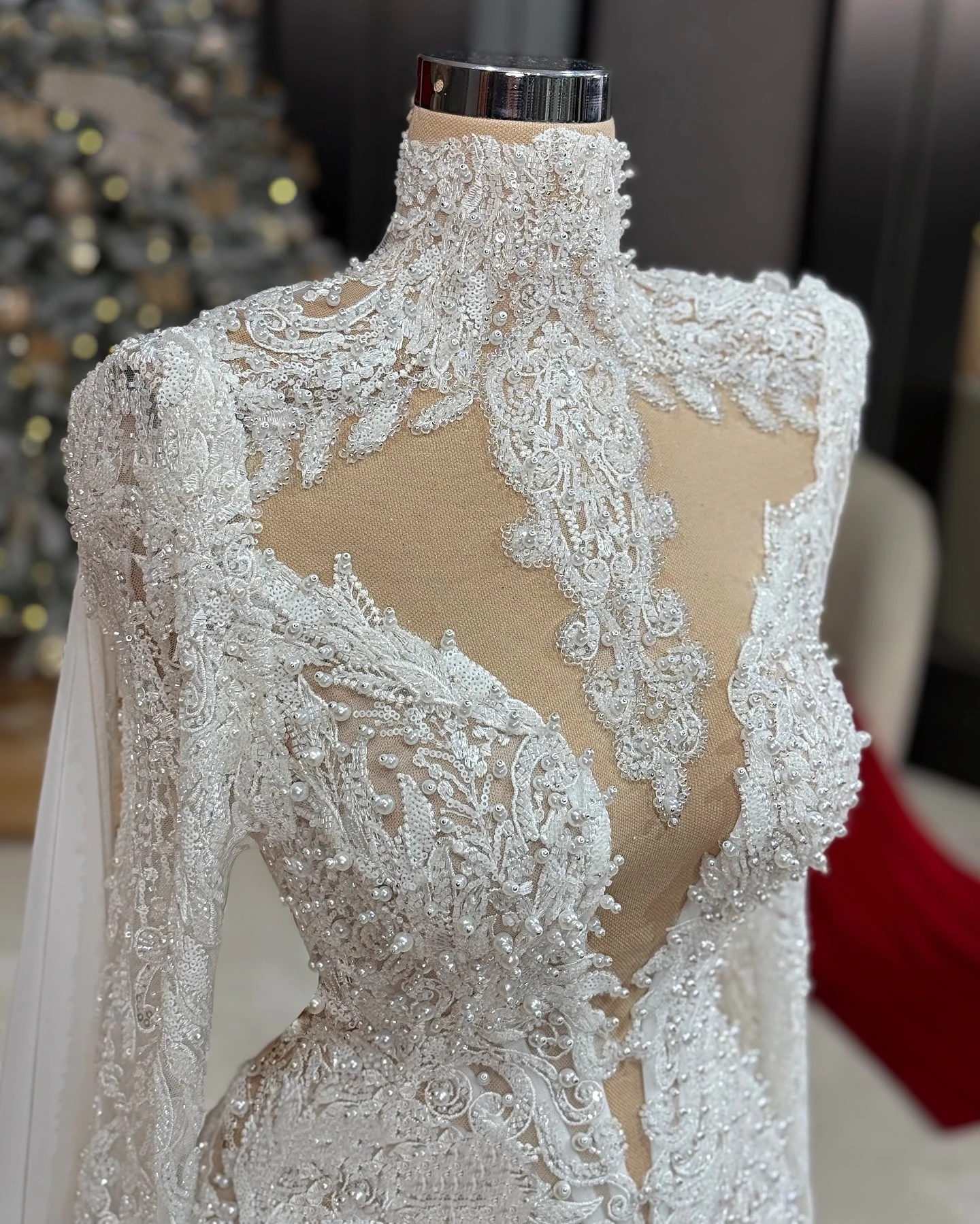 Vintage Mermaid Wedding Dress High Neck Long Sleeves Bridal Gowns Pearls Beaded Lace Detachable Train Dresses Custom Made vestidos de novia