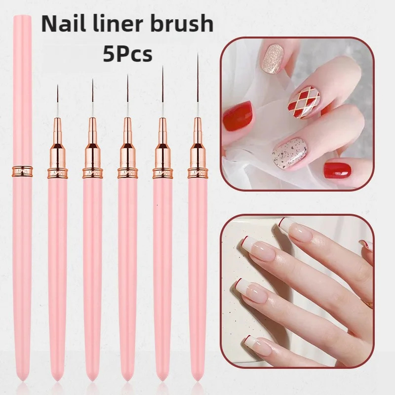 5pcs Nail Art Liner Brush Set UV Gel Nail Brushes Kits French Stripe Line Painting Drawing Flower Pen Professional Manicure Tool 250716