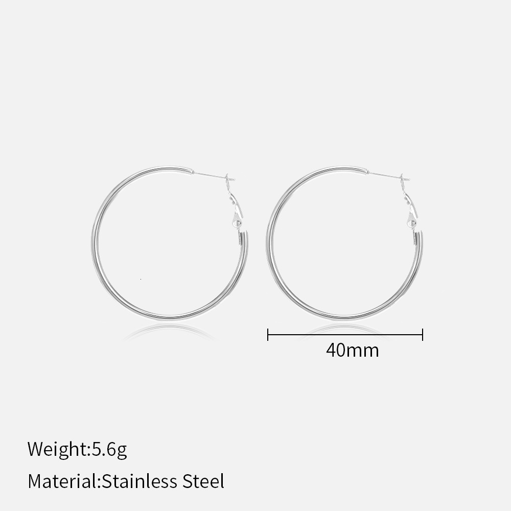 Internet celebrity minimalist and trendy 30/40/50/60mm stainless steel round earrings with personalized and fashionable 18K gold geometric earrings