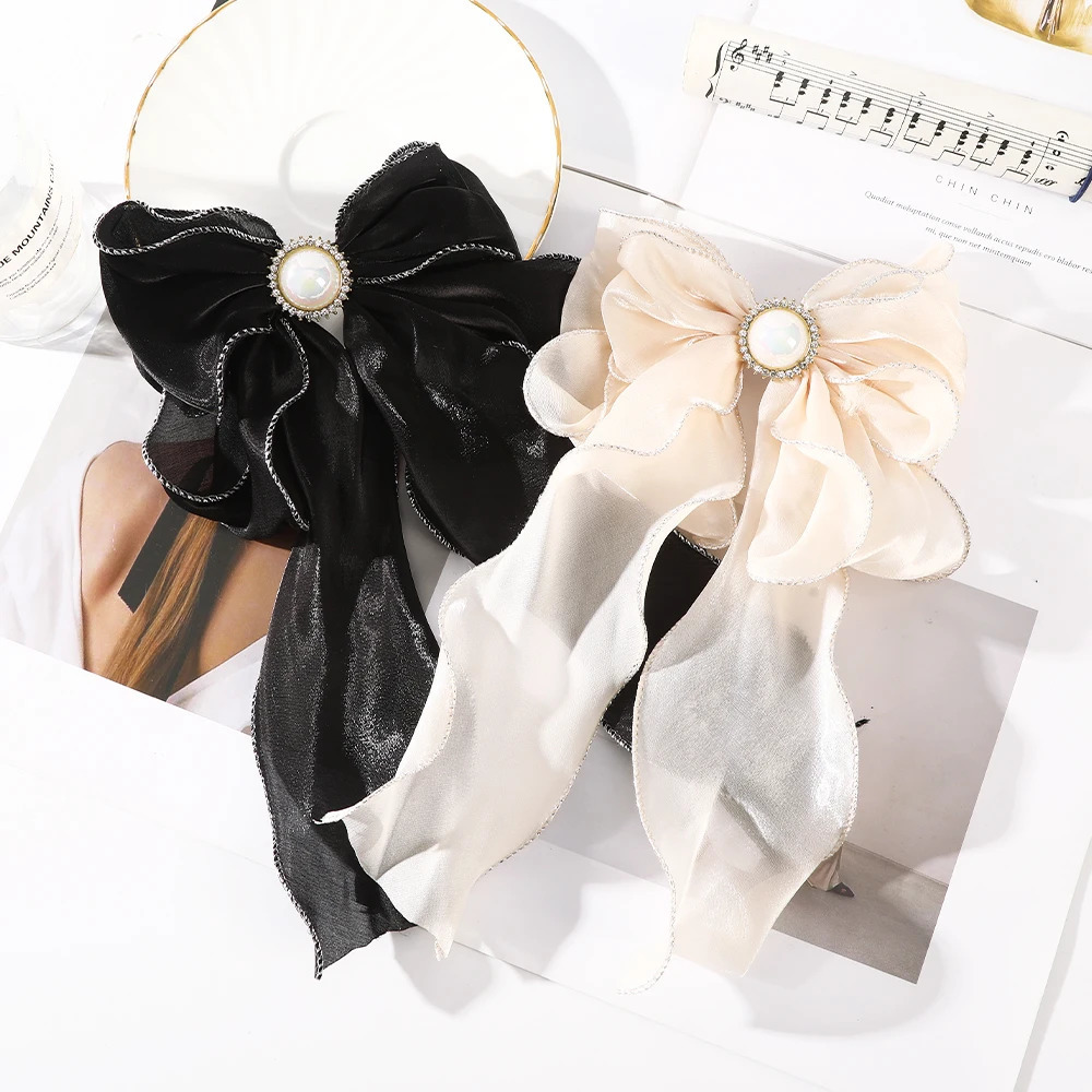 Triple-Layer Bow Hair Clips Girls Pearl Rhinestone Spring Clips Hairpin For Women Holiday Fashion Ponytail Hair Accessories 250716