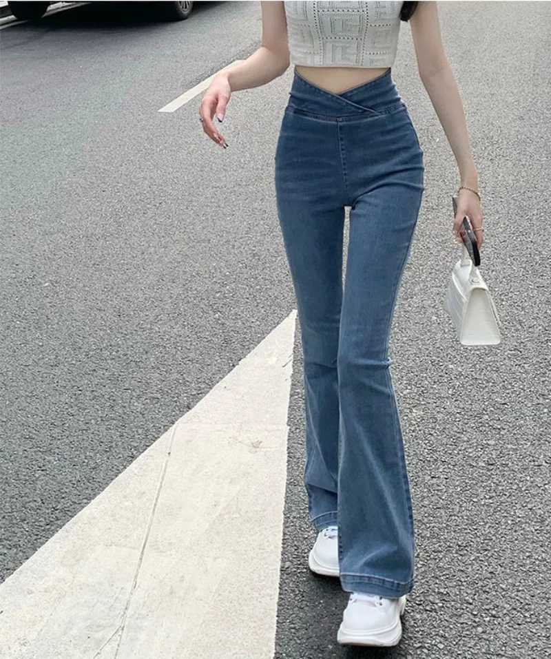 Womens Jeans Bell Bottom Trousers Slim Fit Pants for Women Skinny Flared High Waist Shot Blue Flare Harajuku Fashion Retro Emo R250716