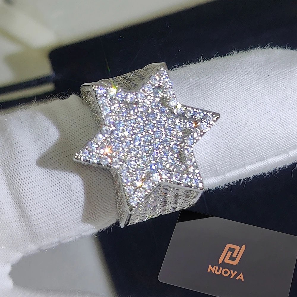 Style Hip Hop Rapper Rock Jewelry Hexagonal Star Micro Pave 3A CZ Stone Ring For Women 250716