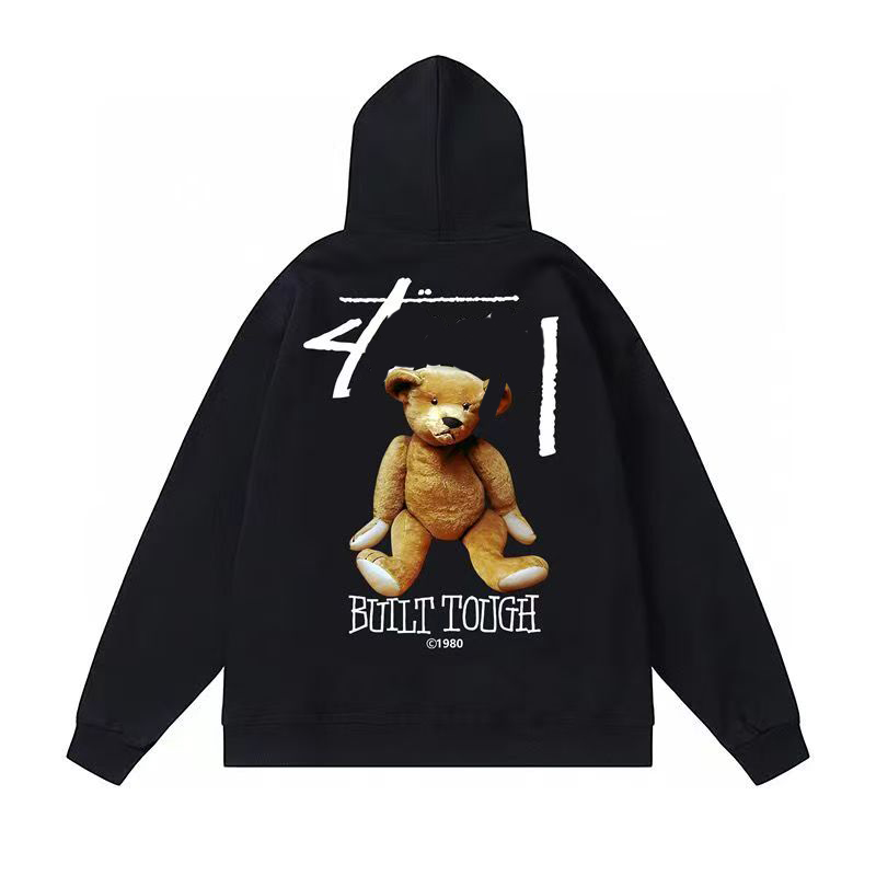Cotton Bear Print Hoodie Fashionable Loose Fit Pullover for Autumn and Winter L251018K743