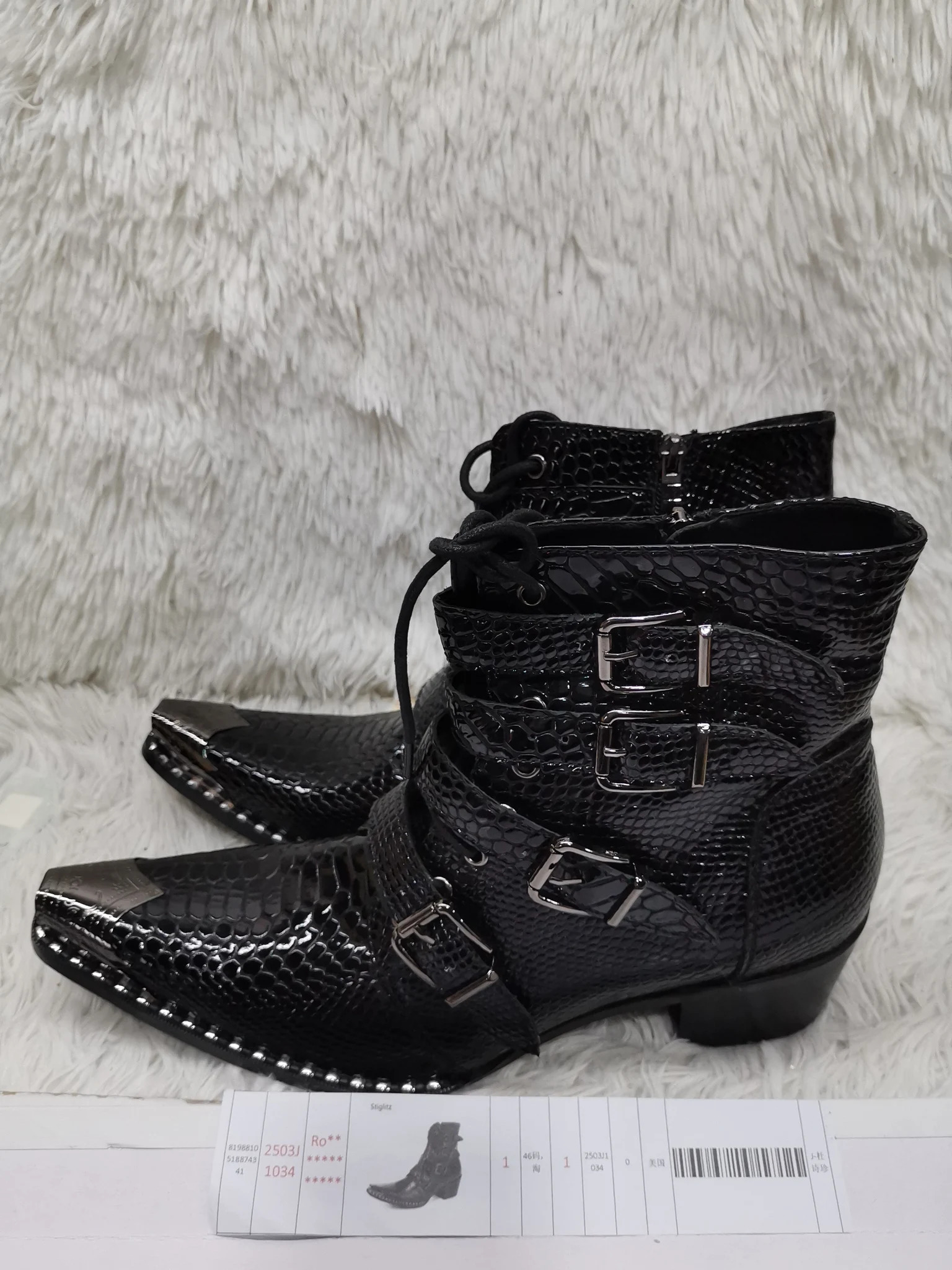 Belt Buckle Mens Ankle Boots Iron Toe Genuine Leather Business Shoes British Style Short High Heels Zip Lace Up Western Boots 250715