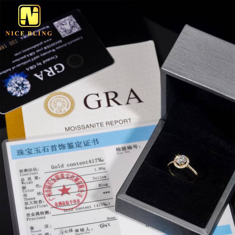 Pass Diamond Tester Diamond Wedding Ring Women Round Cut VVS Moissanite 10K Real Gold Engagement Rings for Women