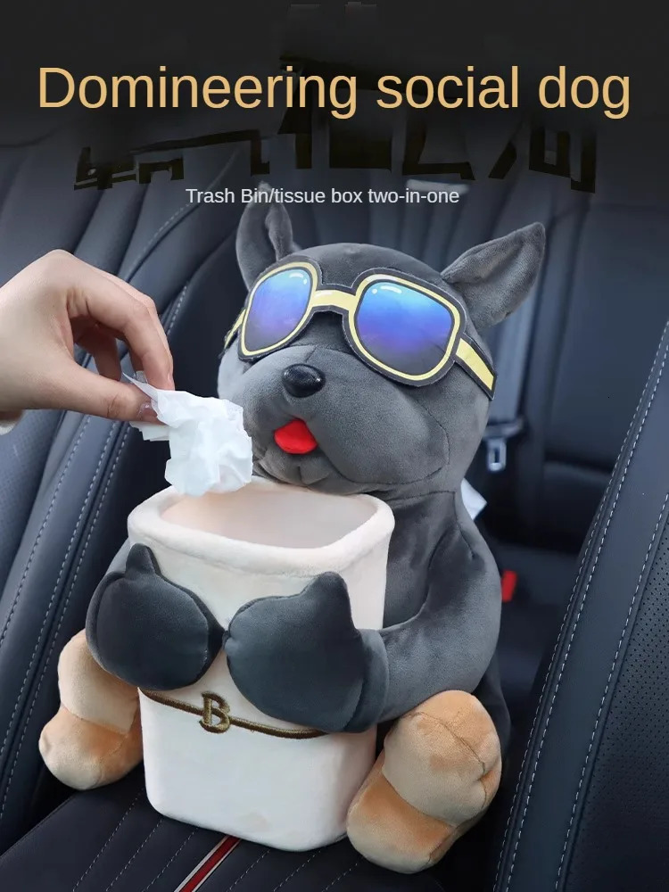 Car Mounted Tissue Box 2-in-1 Cartoon Plush Doll Auto Armrest Box Hanging Paper Drawer Storage Car Trash Can And Tissue Holder 250715