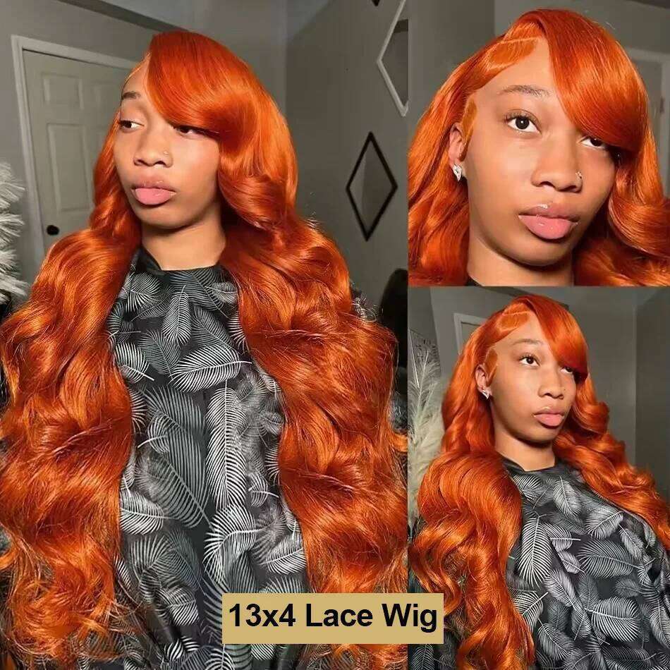 Orange Ginger Front Wigs Human Body Wave 13x6 HD Frontal Colored Brazilian Hair 13x4 Transparent Lace Wig
