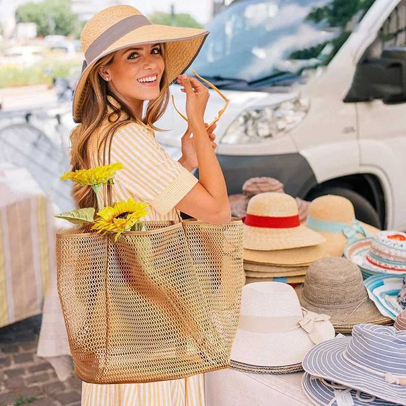 Beach Bag Mesh Tote Bag for Travel Pool Family Beach Vacation Cruise Essentials Organizer Storage Bags Z250717