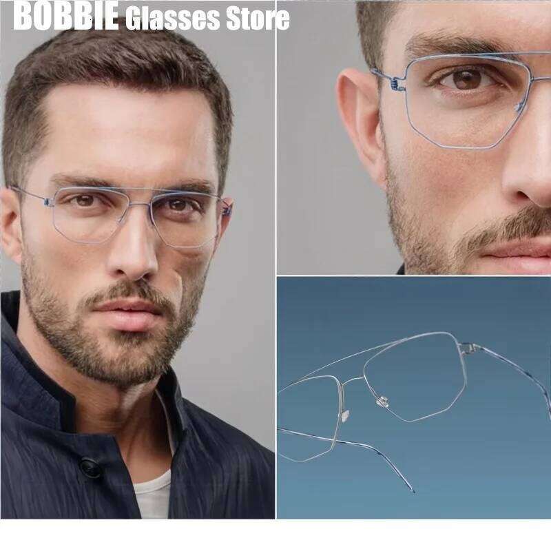 Air Titanium Glasses Frame Men Rim Square Polygon Eyewear Screwless Double Beam Handmade Eyeglasses Denmark Brand Design Edwin