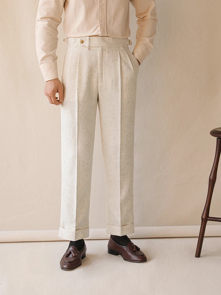 Paris buckle high waist trousers mens Naples business gentleman casual trousers straight drape free ironing trousers 250707