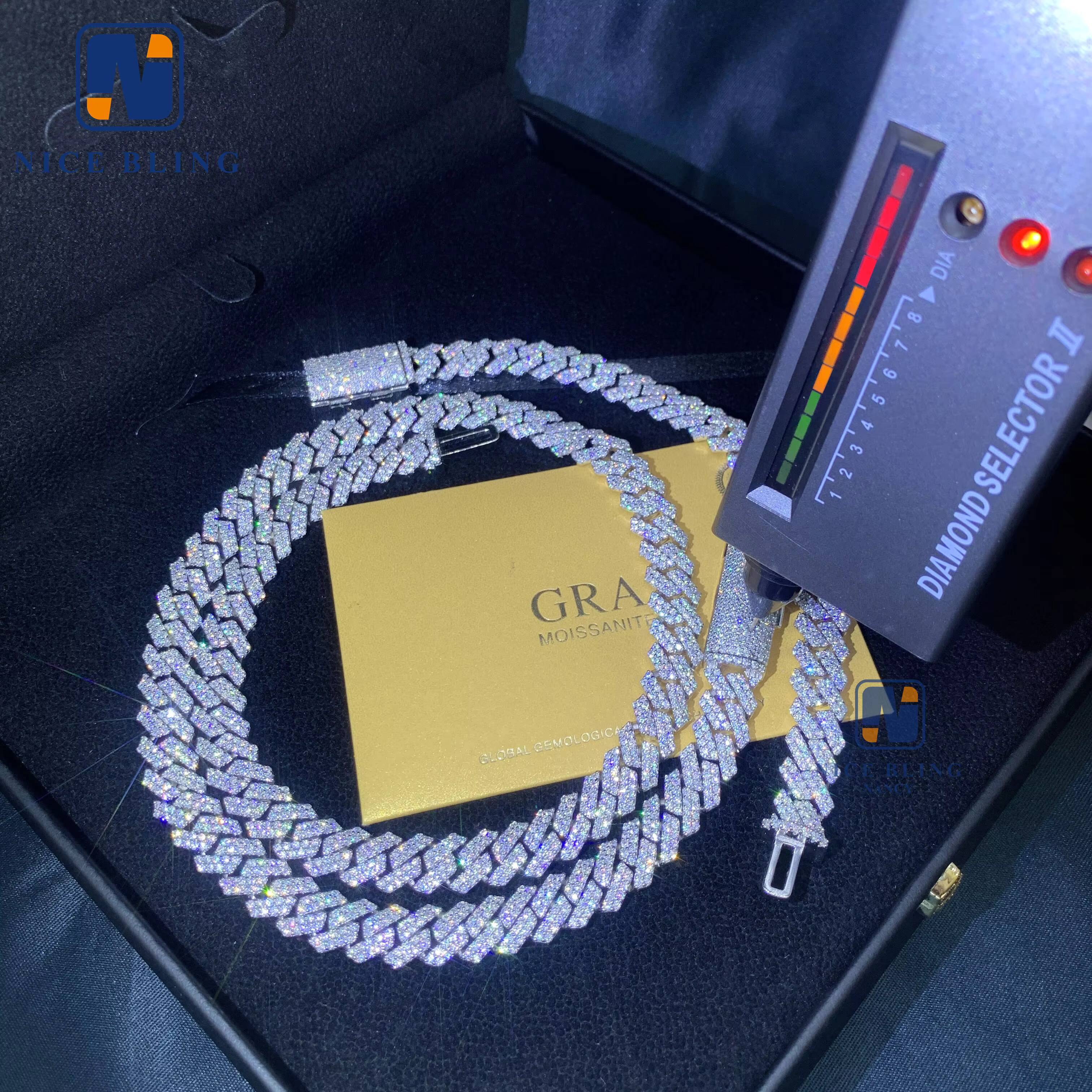 8mm 10mm Hip Hop Necklace Fashion Style S925 Vvs Moissanite Iced Out Jewelry Moissanite Diamond Cuban Link Chain