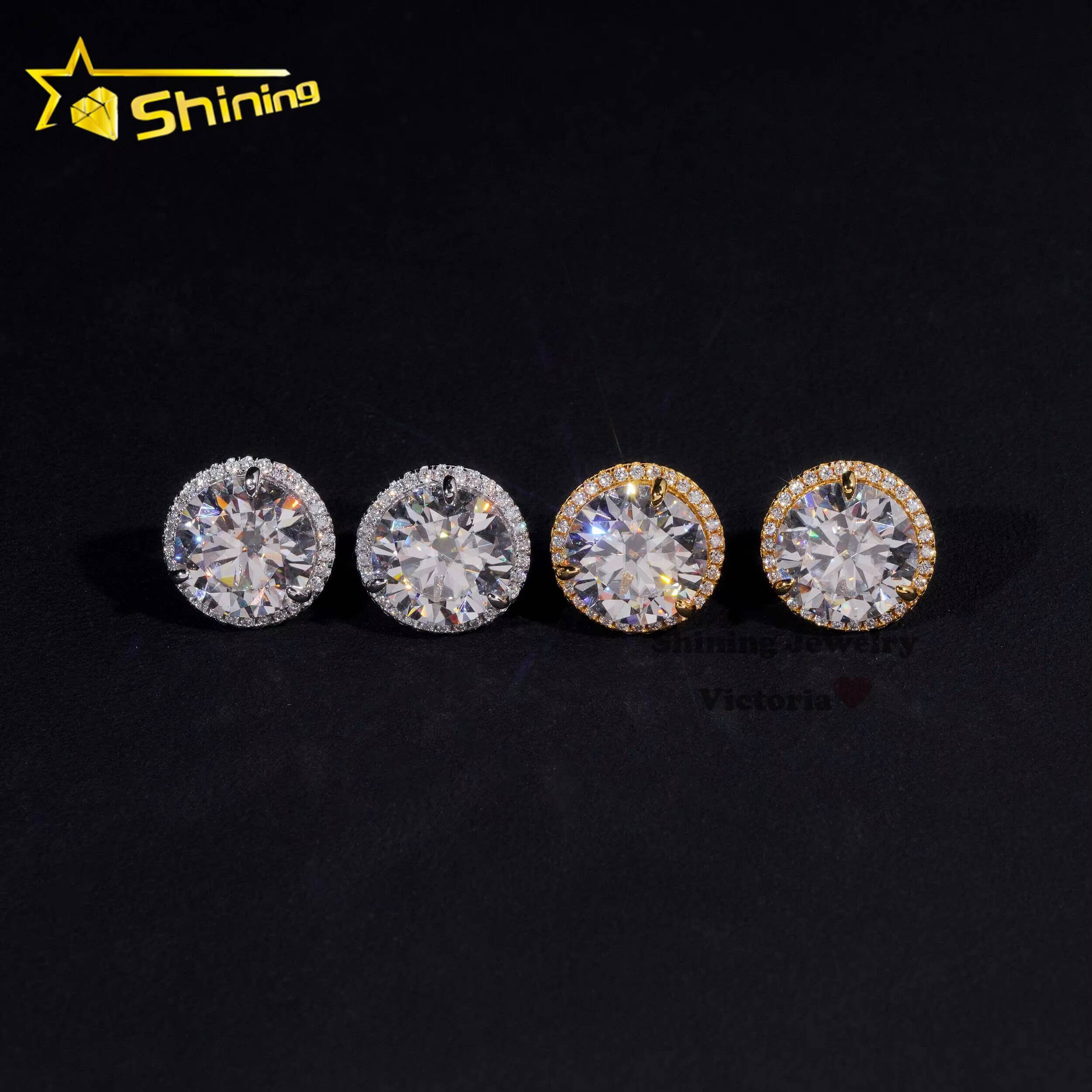 Pass Diamond Tester Hip Hop Iced Out Jewelry Screw Back Men 925 Silver Moissanite Diamond Stud Earrings 10MM Main Stone