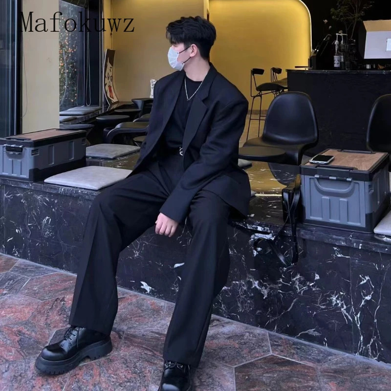 Spring Autumn Lapel Blazers Set Fashion Casual Loose and Handsome High Street Jackets Trousers Bottoming Shirt Suit Male Clothes 250715