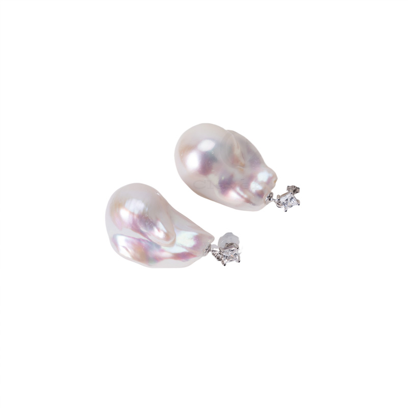 Natural freshwater pearls S925 silver toffee baroque earrings super pearl irregular earrings designer jewelry trend