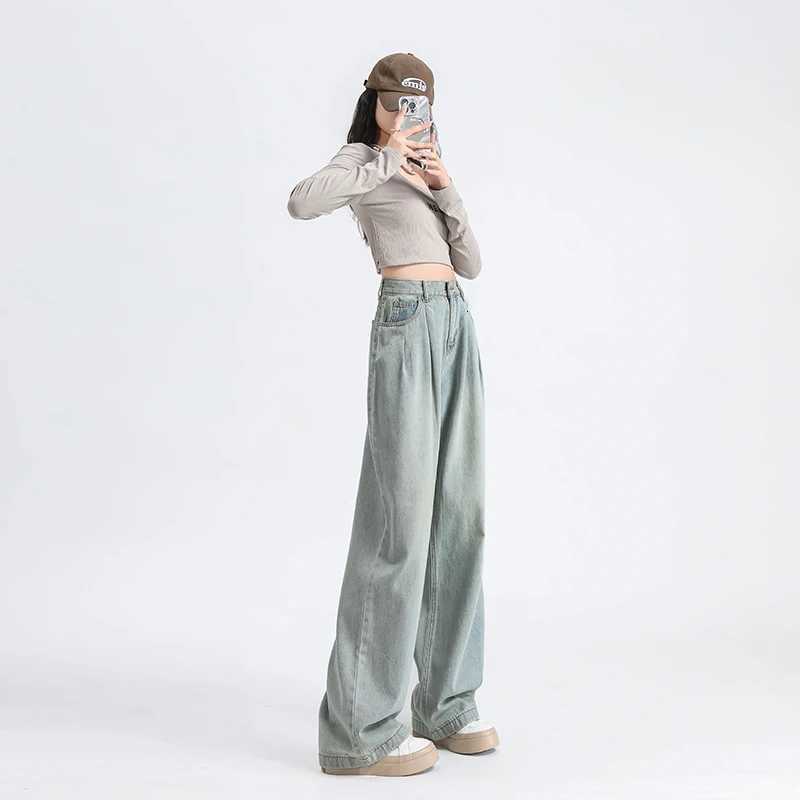Autumn Woman Jeans High Waist Wide Leg Cotton Denim Clothing Straight Pants Fashion Comfort Retro Blue Casual Trousers R250716