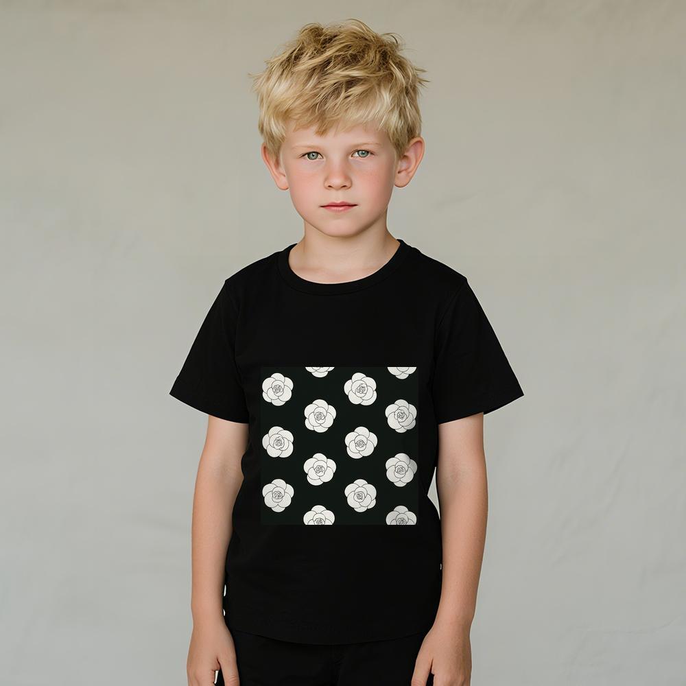 ddmywed Boy and girl Children's T-shirt a T-shirt with white roses on the front and background