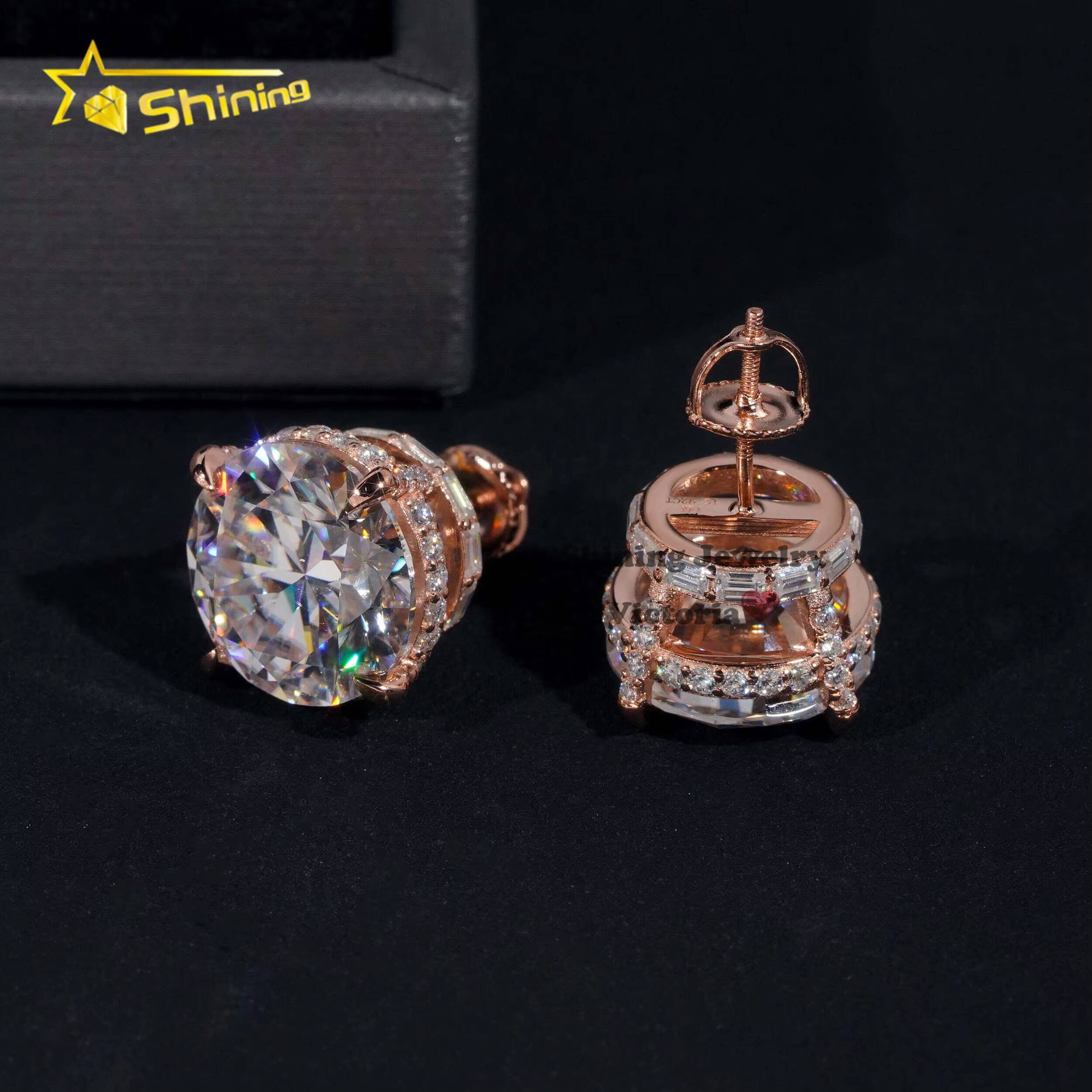 GRA Certificated Pass Diamond Tester Men Earrings 925 Sterling Silver Side Iced Moissnaite Studs13MM Hip Hop Earrings