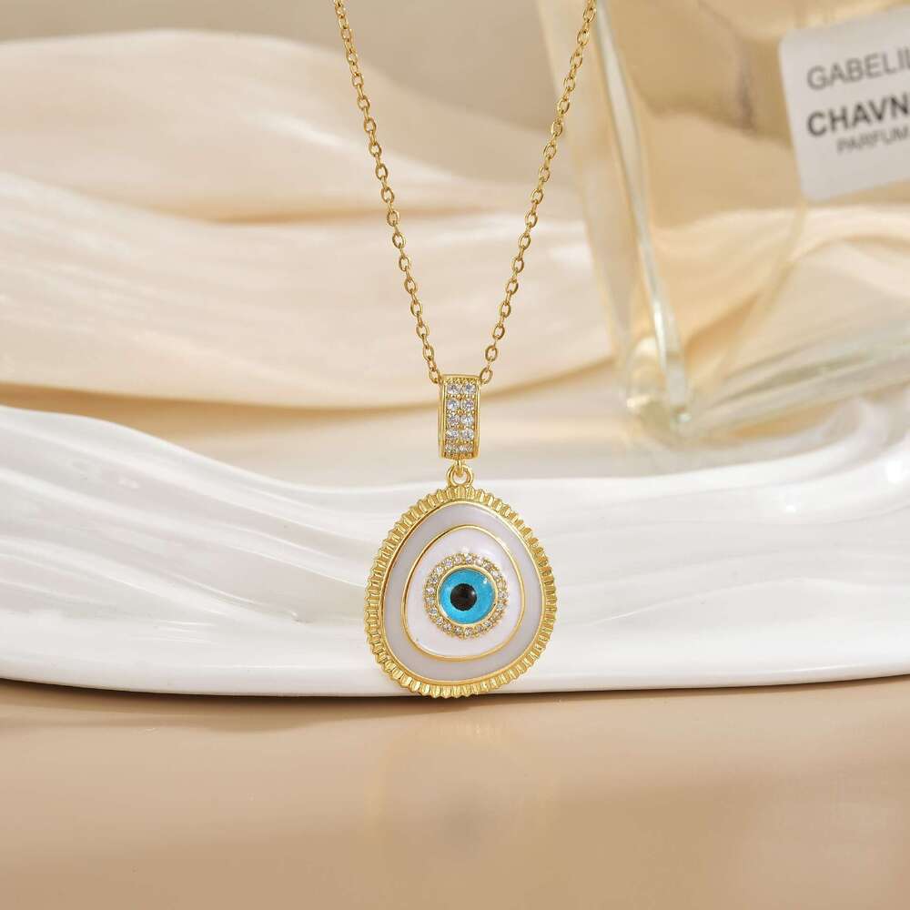 Necklace For Women Copper Gold Plated Turkish Evil Eye Pendant Niche Titanium Steel Clavicle Chain Jewelry A5f