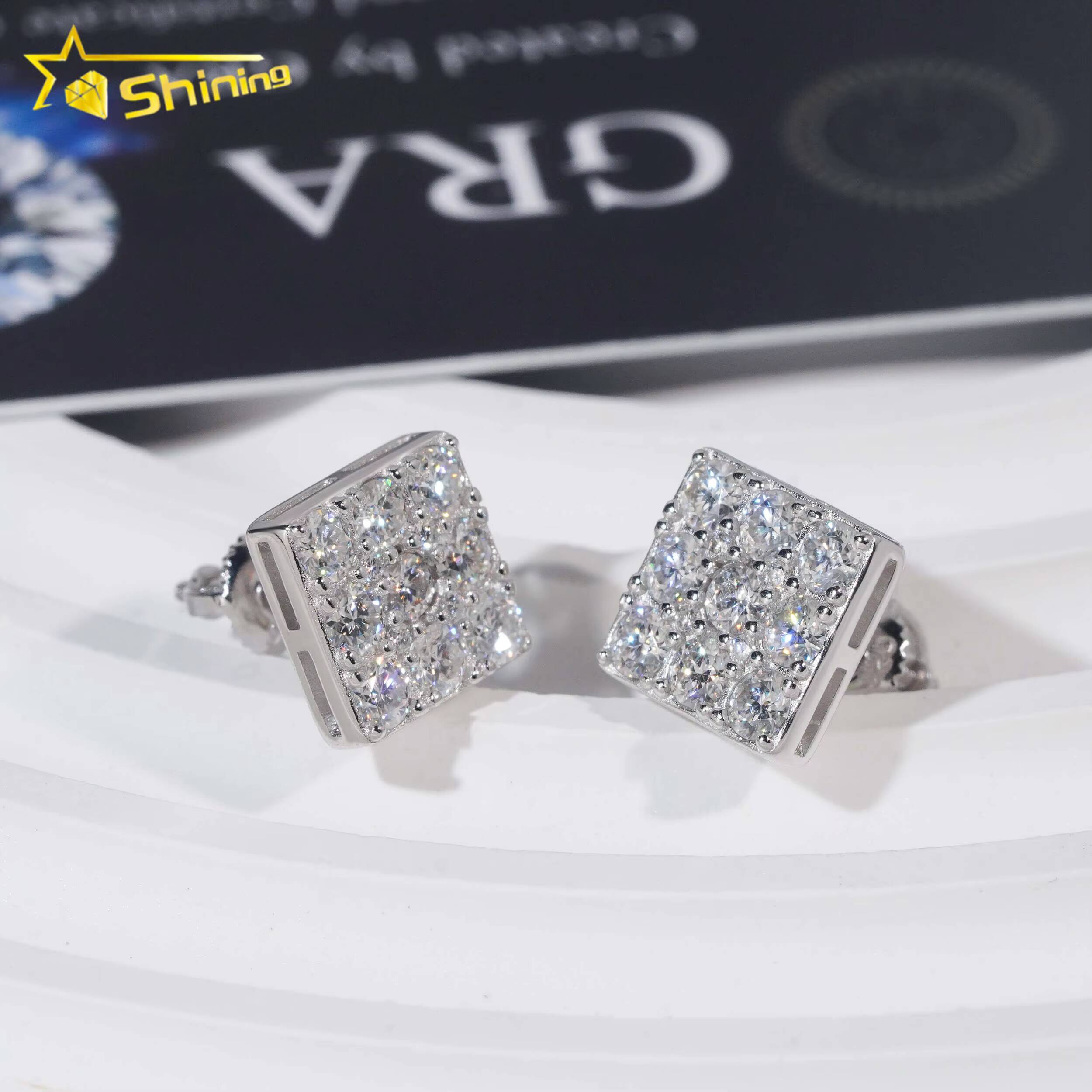 Pass Diamond Tester GRA Certified VVS Diamond 925 Sterling Silver Men Earring Square Moissanite Stud Earrings