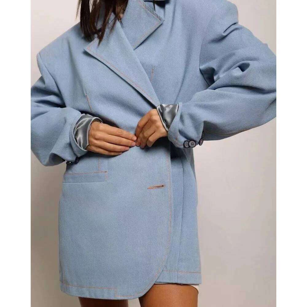 TWOTWINSTYLE Solid Spliced Button Loose Jackets For Women Lapel Long Sleeve Temperament Minimalsit Coats Female New