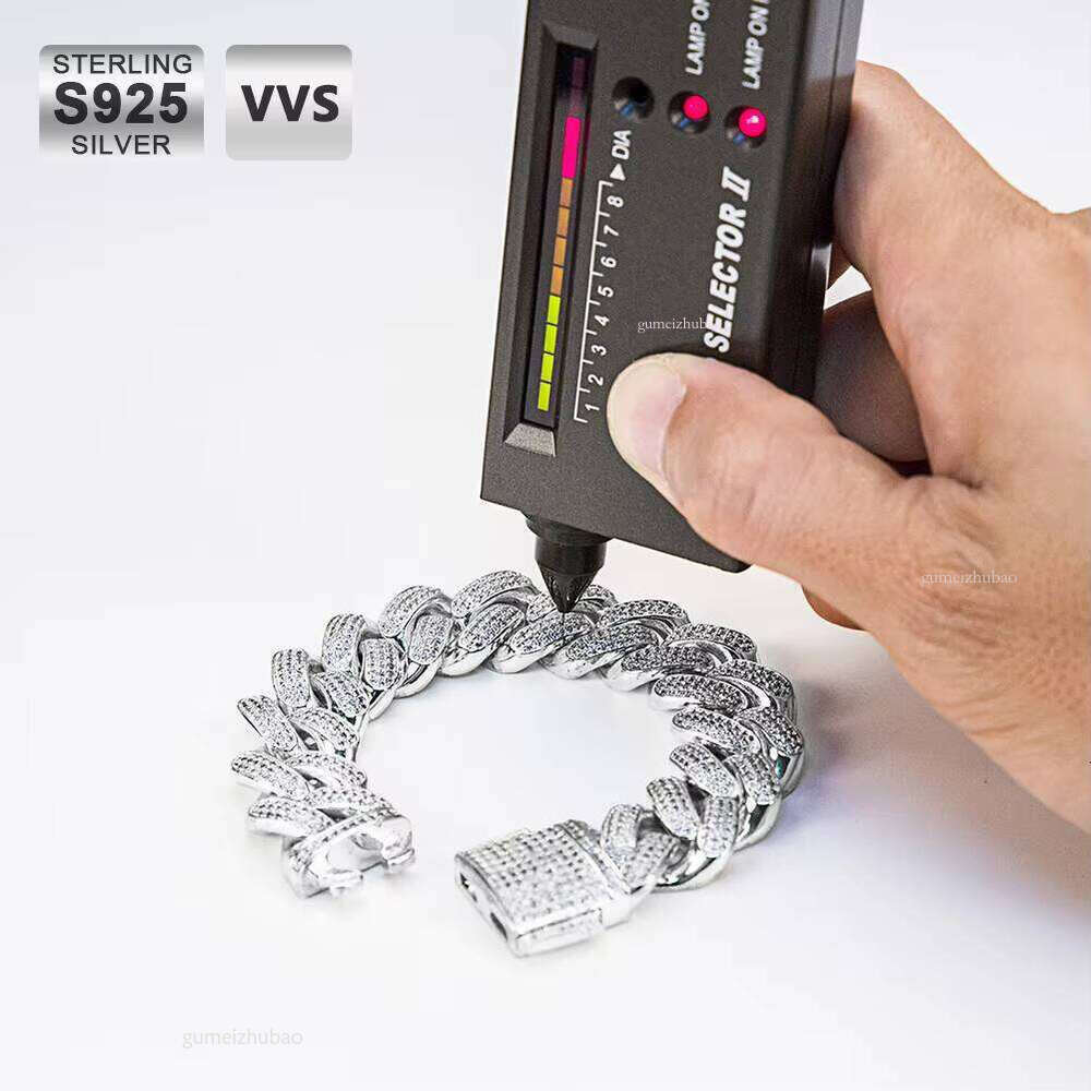 Top jewelry necklace with 2 rows of dias6mm 8mm 10mm 12mm Platinum Sterling Sier VVS Diatomite Cuban Chain Unisex GRA Jewelry Bracelet Necklace