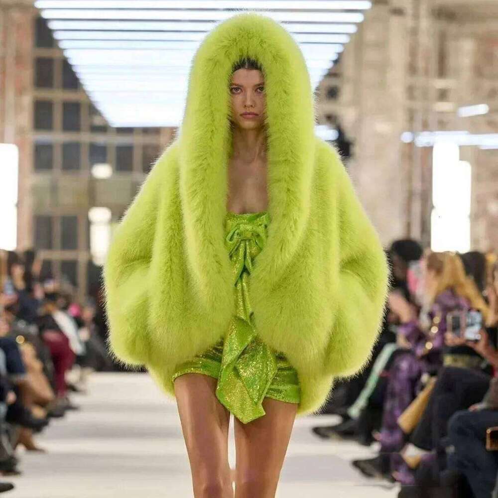 New Environmentally Friendly Fur Imitation Fox Hair Hooded Women's Korean Premium Furry Warm Jacket Women