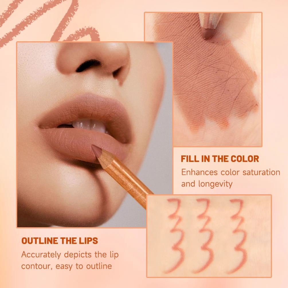 12pcs Lip Liner Pen Waterproof And Sweat-proof Not Easy To Fade Non-stick Cup Nude Lipstick Pencil Sets 12 Colors Lips Makeup 250716
