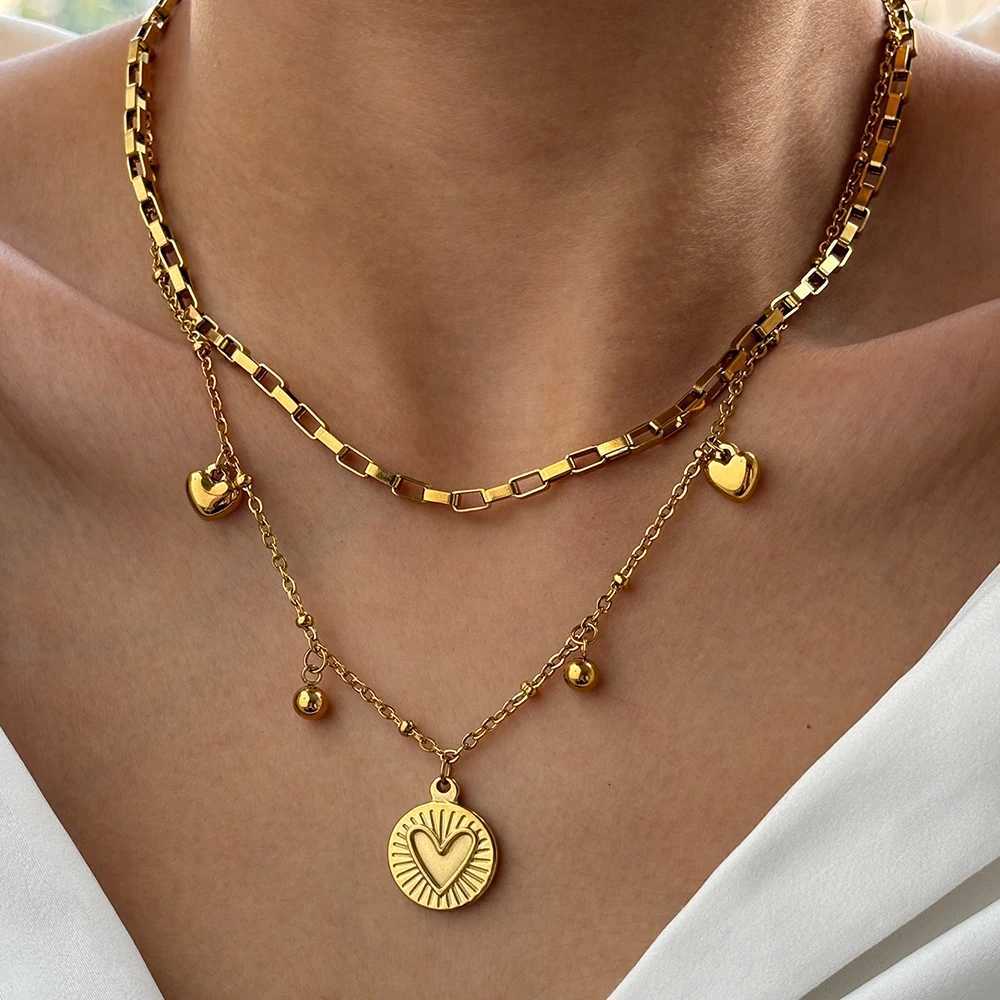 Stainless Steel Necklace Light Luxury Exquisite Peach Heart Double Layer Chain Necklace for Women Jewelry Birthday Anniversary Gift XJ250717