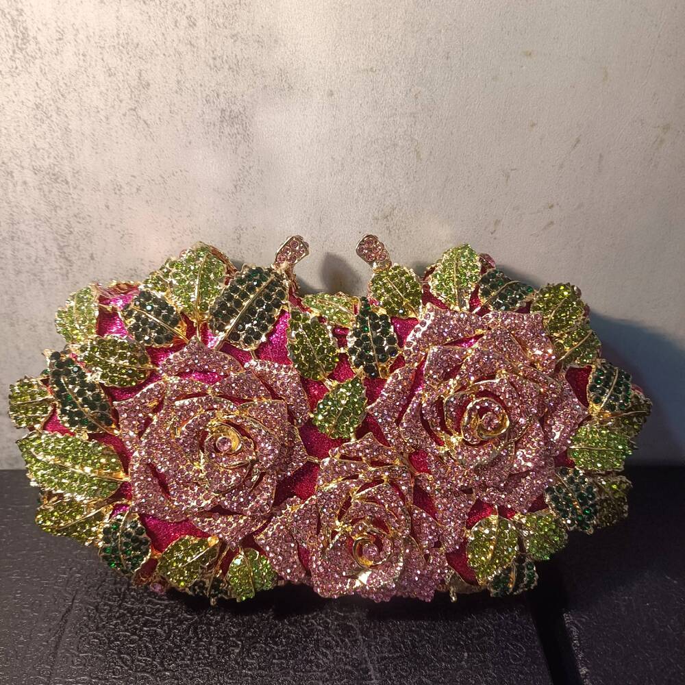 XIYUAN Woman Colorful Flower Crystal Evening Bag Banquet tail Party Handbag Wedding Bridal Dia Gala Floral Clutch Purse high-quality