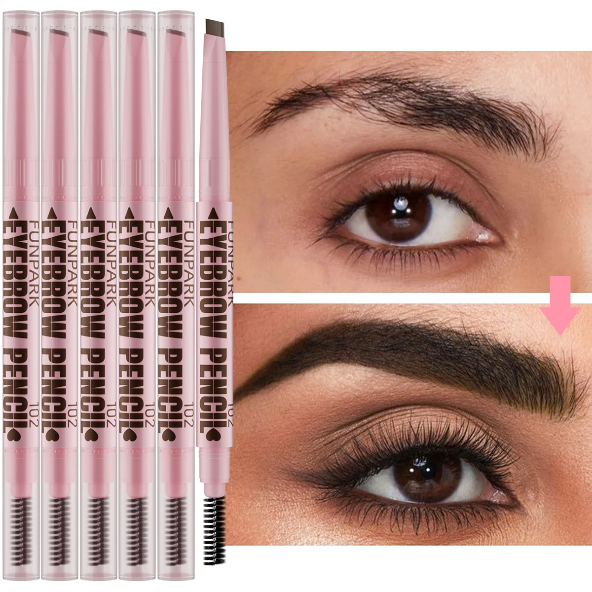 2 in 1 Professional Eyebrow Pencil Eye Makeup for Women 5 Colors Waterproof Long Lasting Eyebrow Brush Eye Brow Pen Cosmetic Gif 250712