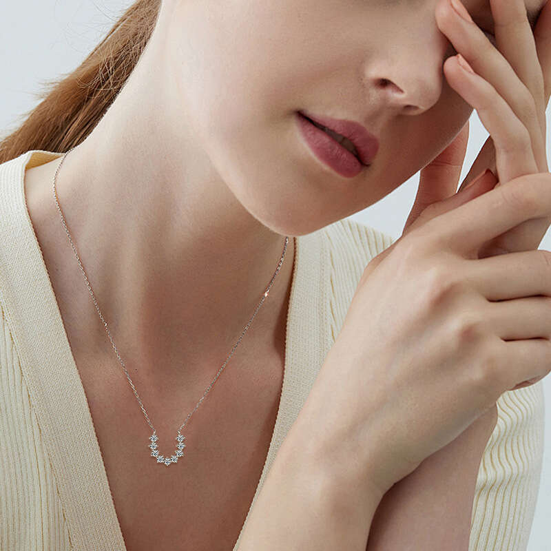 S Pure Sier U-Shaped Horseshoe Necklace For Women With Moissanite, Fashionable Niche Personality Collarbone Chain, 520 Gift 79B