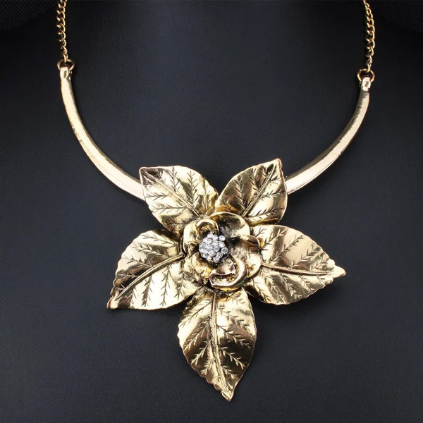 Fashion Long Vintage Jewelry Antique Big Flower Pendant Necklace Statement Choker Necklace Pendants For Women XLL173 250716