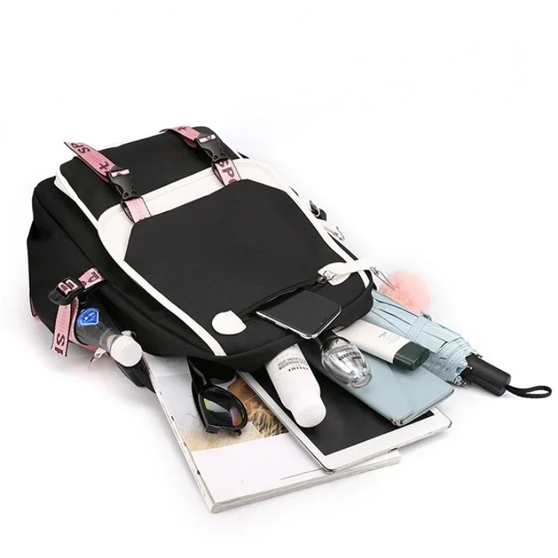 Large School Bags for Teenage USB Port Canvas Schoolbag Student Book Bag Fashion Black Pink Teen School Backpack 250714