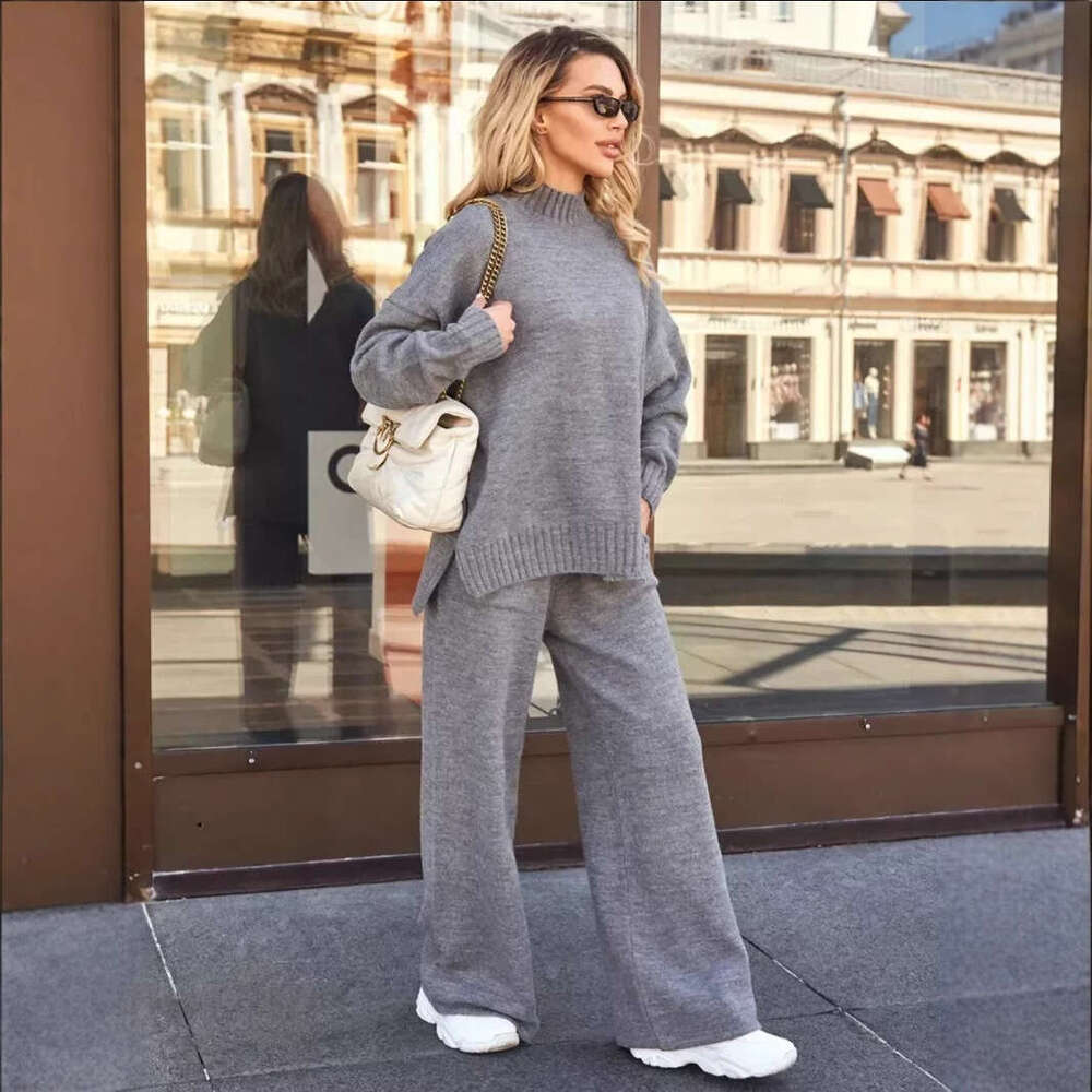 Turtleneck Sweater Autumn Winter New Loose Sleeve Long Pants Knitted Set For Women B5