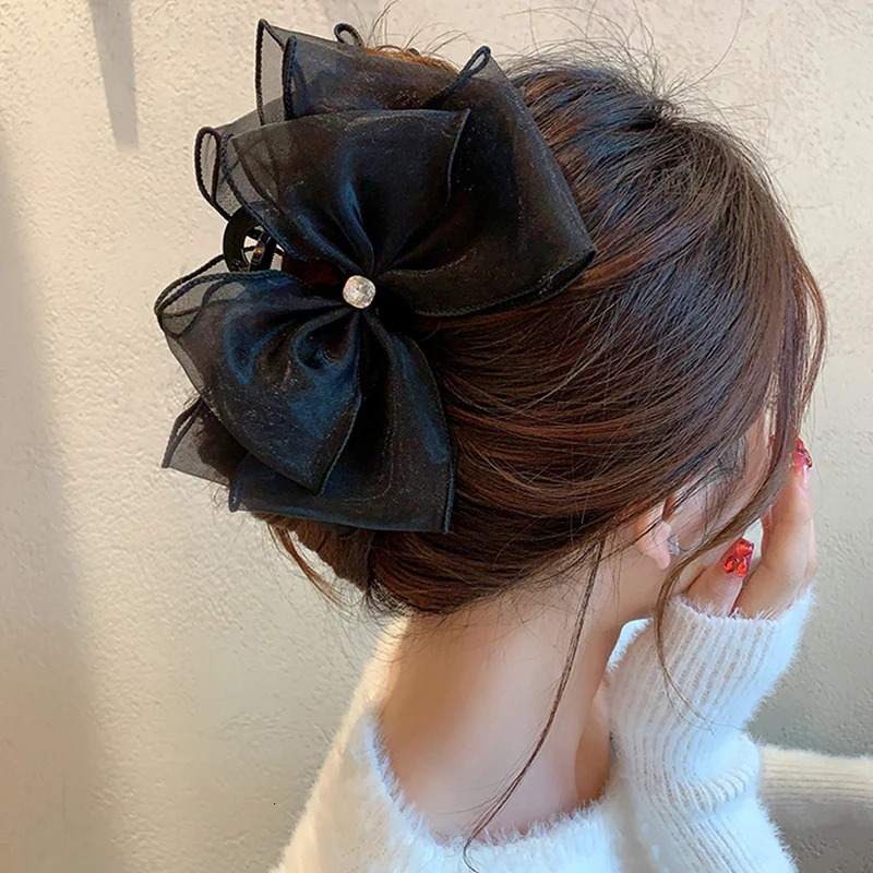 Fashion Tulle Big Bow Hair Claw Clips for Women Elegant Bowknot Hairpin Ponytail Clip Sweet Headdress Hair Accessories 250716