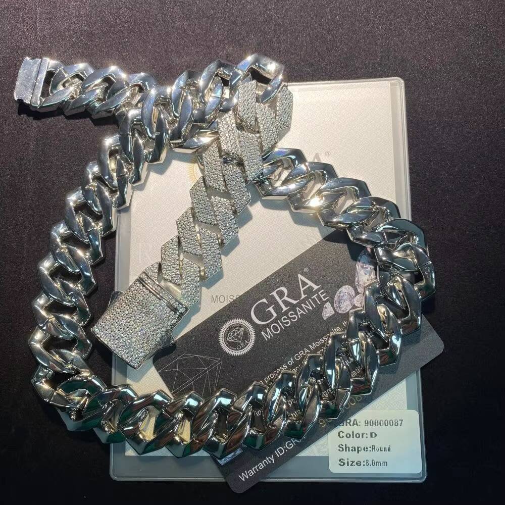 22MM Custom Hip Hop Moissanite Diamond 925 Cuban Link Chain Heavy Cuban Chain for Anniversary Iced out Jewelry