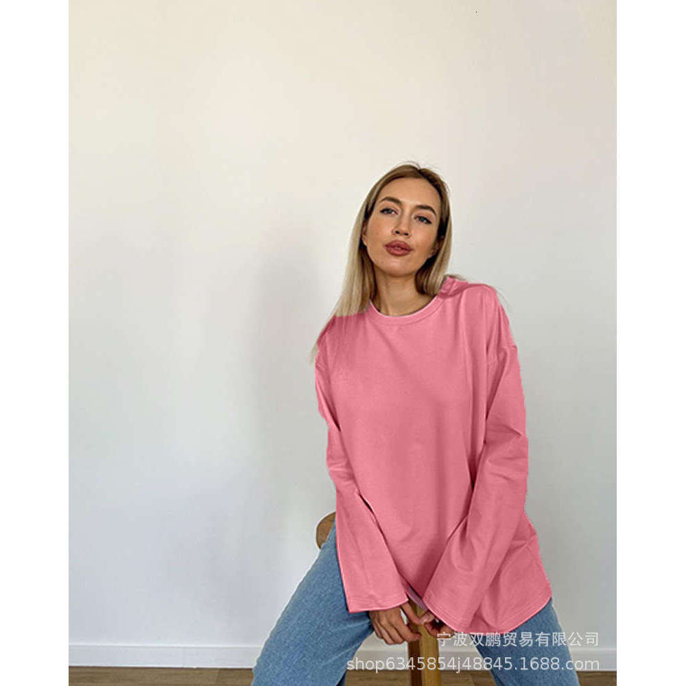 Spring And Autumn New Solid Color Long Sleeve T-Shirt Women's Loose Basic Casual Cotton Top 3317B B5