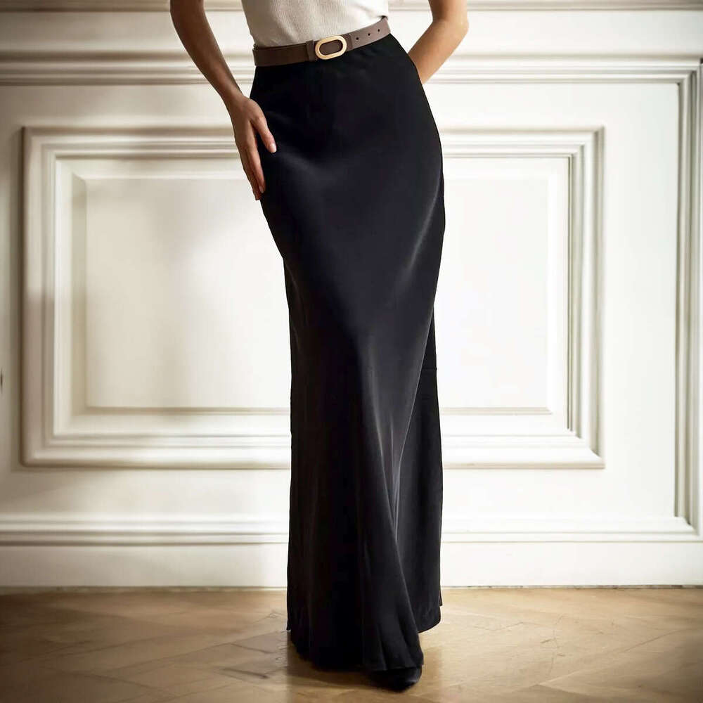 Spring Satin Color Long High Waist Bodycon Floor-Length Mermaid Skirt B5