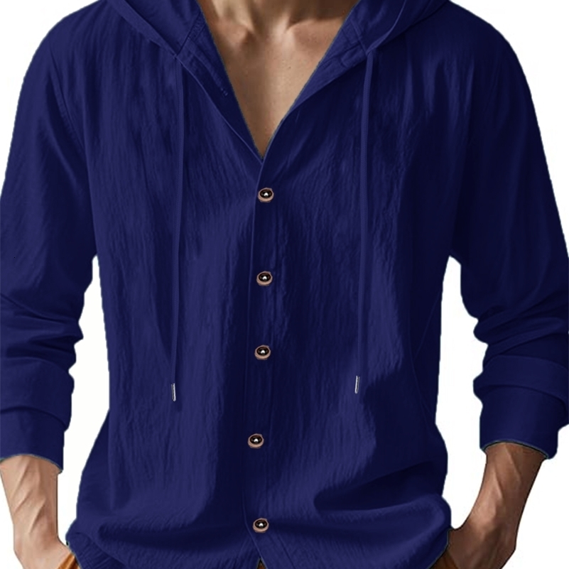 Mens Cotton Linen Long Sleeve Shirt Breathable Summer Spring Casual Button Up Lightweight Hawaiian Beach Top Hoodie TShirt y250707