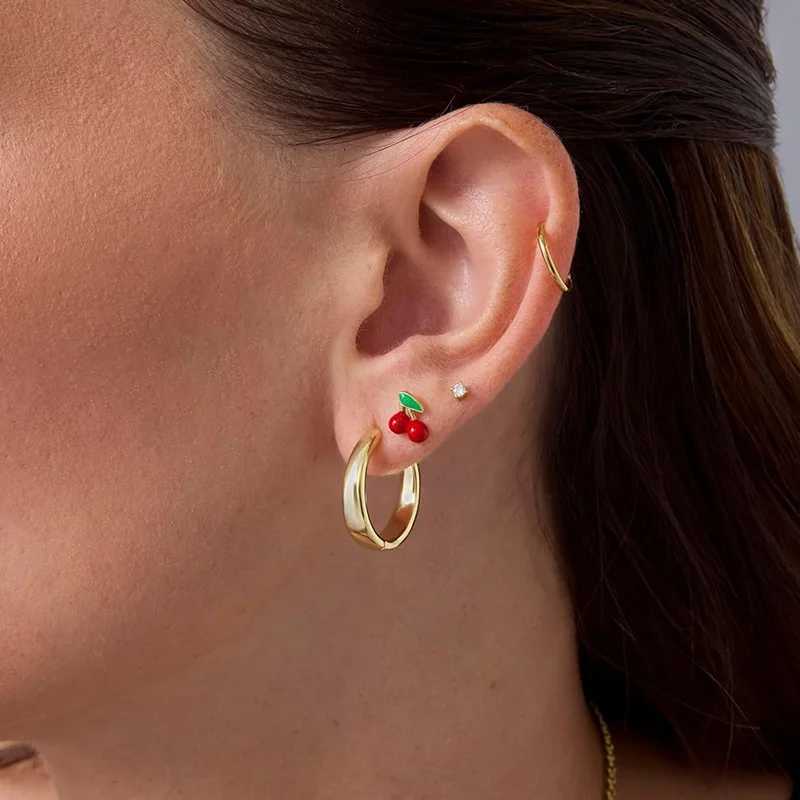 14K Gold Plated Enamel Flatback Stud Earrings for Women Colored Chili Pepper Strawberry Peach Cherry Dainty Piercing Jewelry y250715