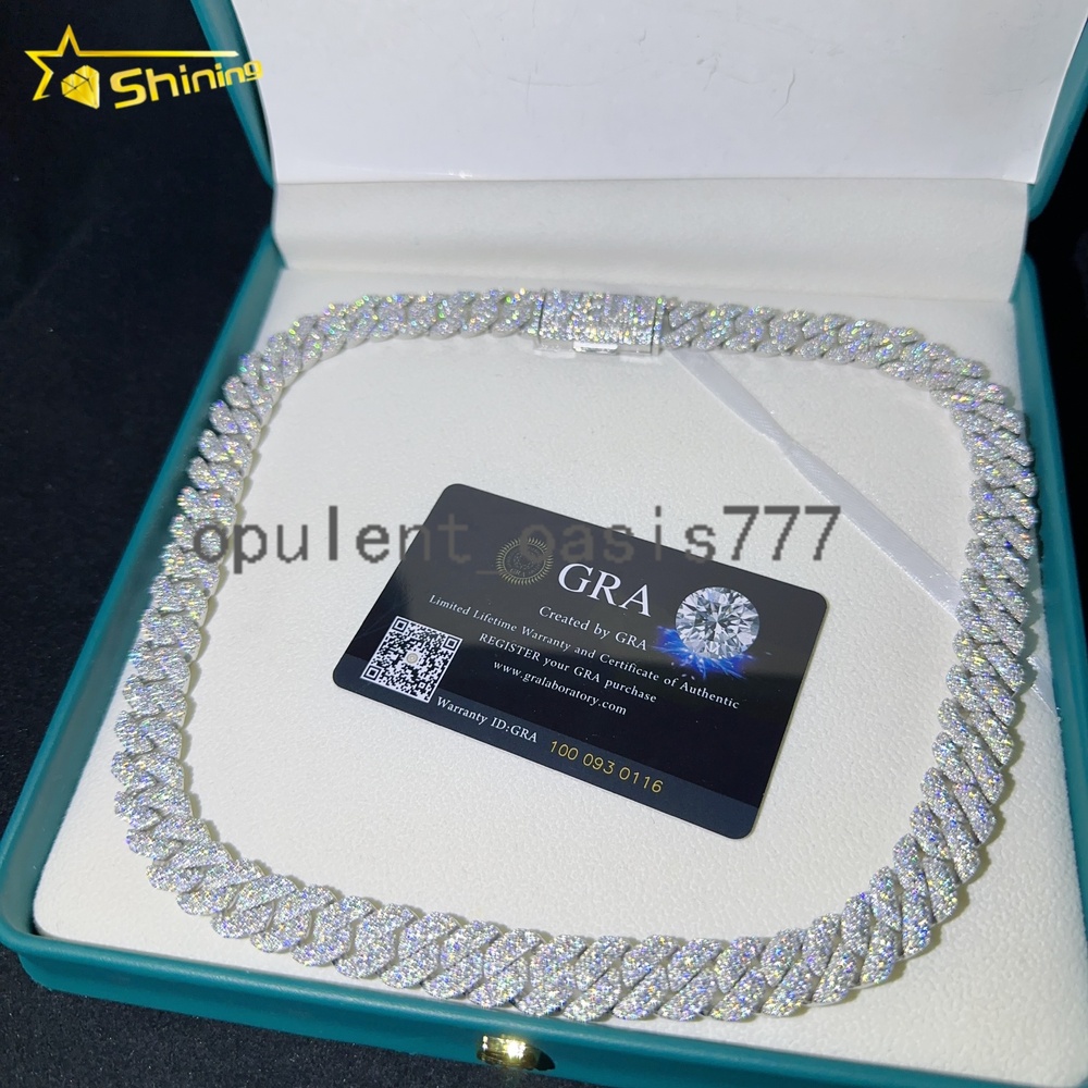 Pass Tester VVS Moissanite Lab Diamond Silver 925 Cuban Necklace and Chain Hip Hop Iced Out Jewelry 10mm Cuban Link Chain