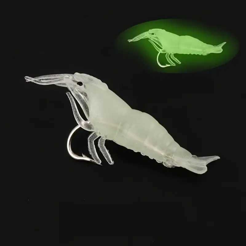 New 50-5PCS Luminous Shrimp Silicone Artificial Bait Simulation Soft Prawn With Hooks Carp Wobbler For Fishing Tackle Lure Carp Z250717