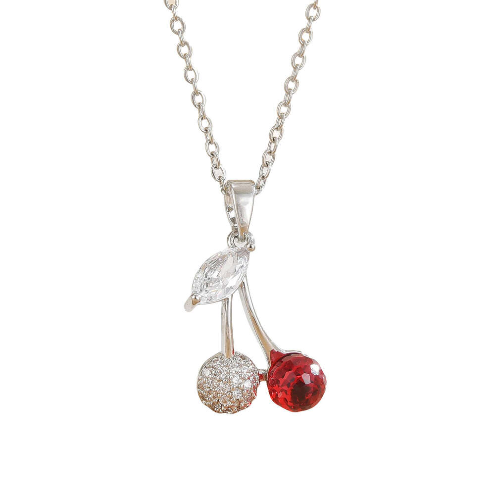 Korean Japanese Style High-End Red Pendant Cherry Necklace For Women, Light Niche Design Clavicle Chain, Elegant And Exquisite Choker 939