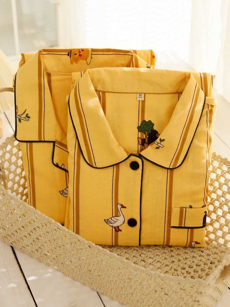 2025 Spring High-end Pure Cotton Gauze Couple Pajamas Cartoon Men Style Striped Breathable Comfortable Long Sleeve Pants Homewear W250717